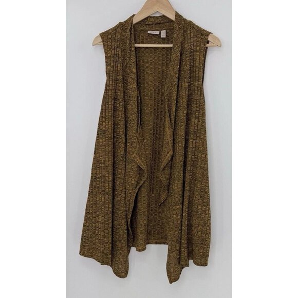 LOGO Lori Goldstein Marled Yellow Waterfall Ribbed Knit Sleeveless Vest Sz 2x - Picture 1 of 10